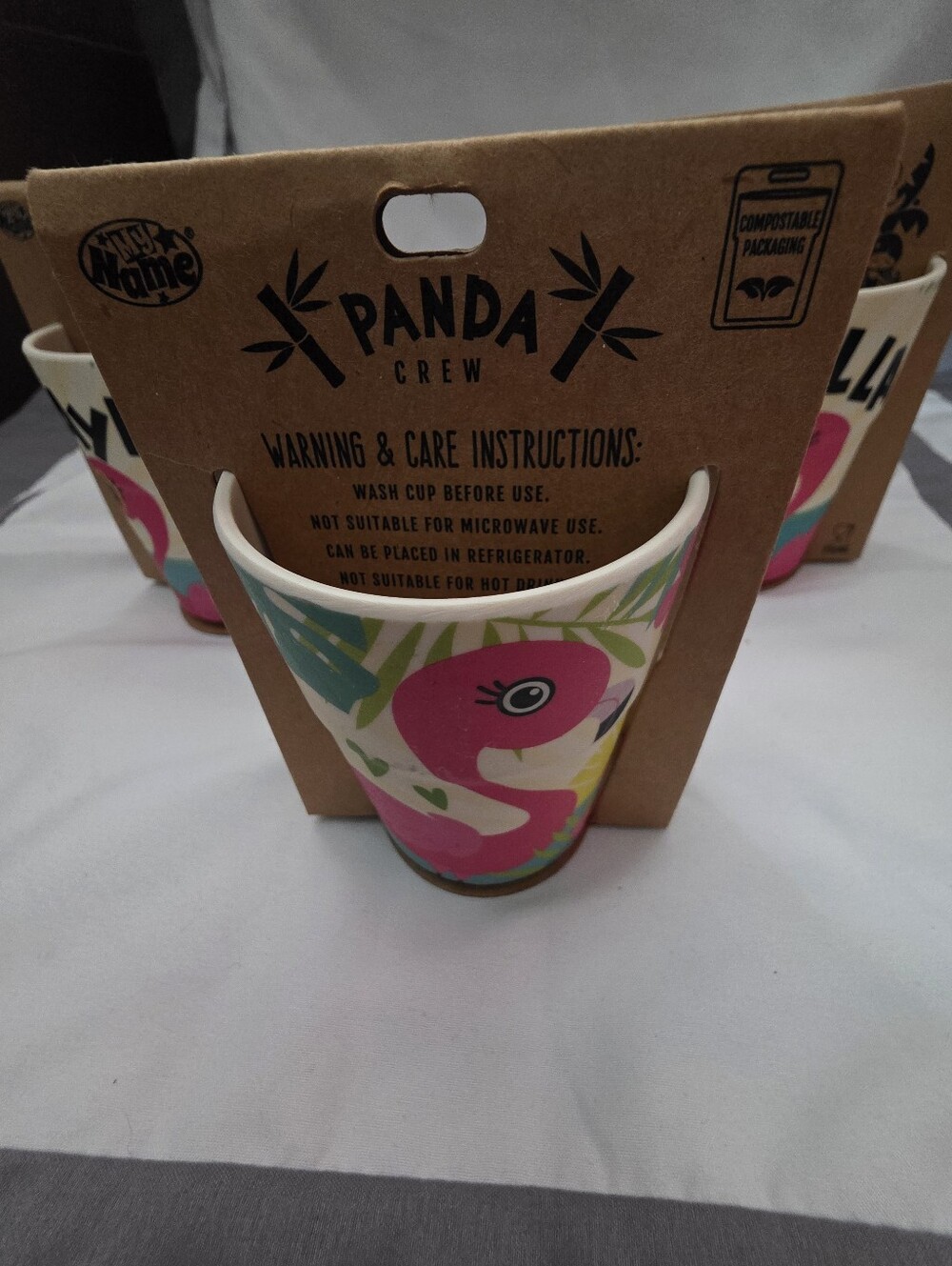 Panda Crew Pink Flamingo Kids Cup - Personalized Name Options - Picture 2 of 2